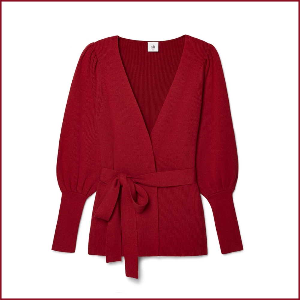 Cabi Cabaret Cardigan Bell Sleeve Wrap Sweater Red Size Large Cotton